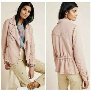 $148 Anthropologie MARRAKECH Ronika Draped MOTO JACKET Pink L Large